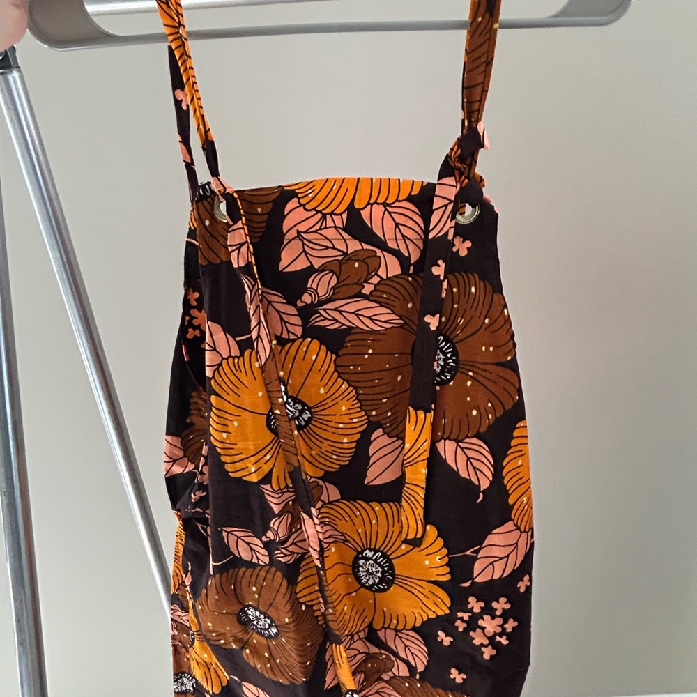 Mamie Ruth Floral Print Spaghetti jumper Strap Dress - Orange & Pink